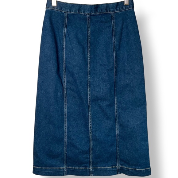 CHAPS Cotton Blend Dark Wash Denim Skirt w/ Side Pockets & Front Slit US Sz 8 - Picture 4 of 10